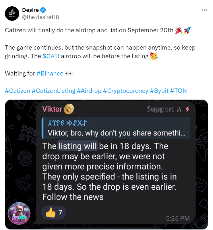 Catizen Airdrop and Listing Countdown