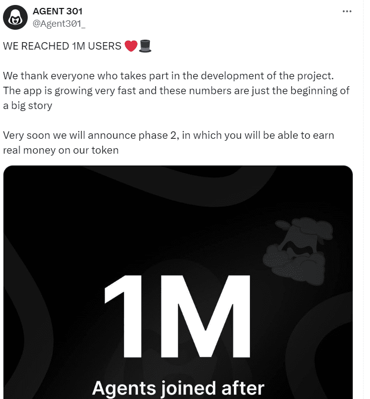 Agent 301 Reaches 1 Million Users"