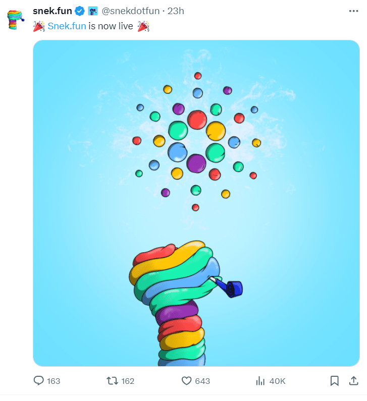 Snek.fun Launch Celebration" - Source: @snekdotfun