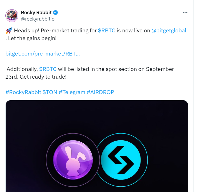 RabBitcoin ($RBTC) Pre-Market Trading on Bitget - Source: Rocky Rabbit's