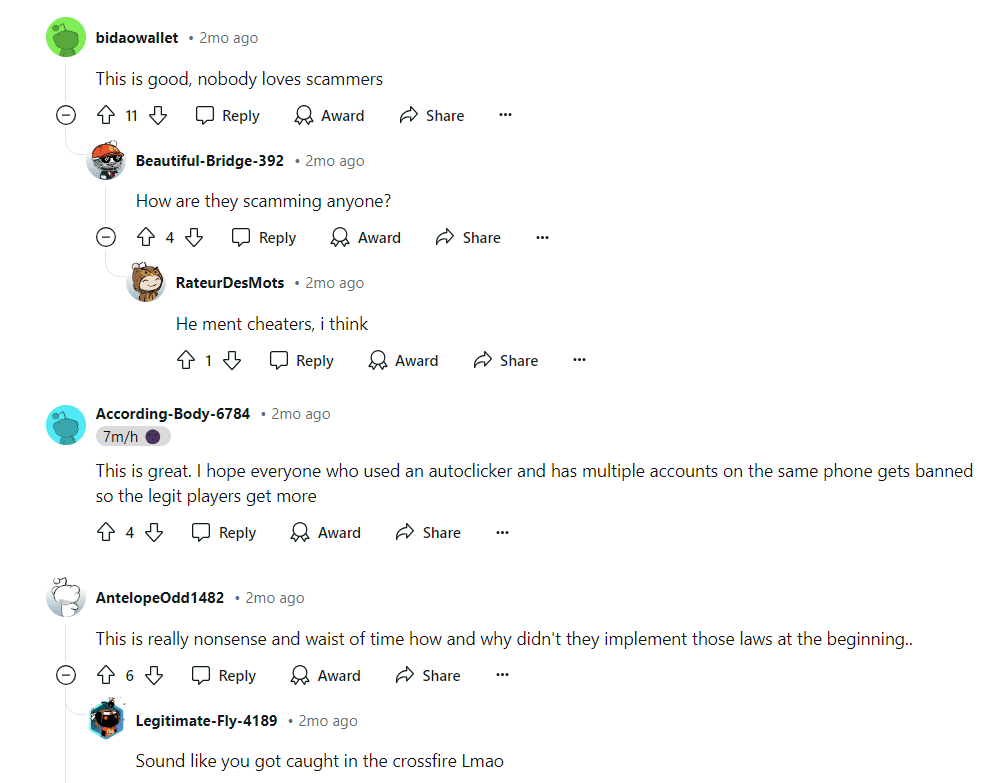 Mixed Reactions to Hamster Kombat Ban – Source: Reddit