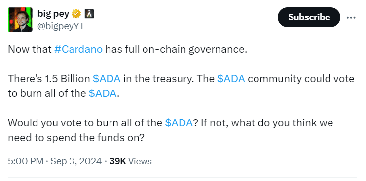 "Cardano Treasury Burn Debate by Big Pey - Source: Big Pey