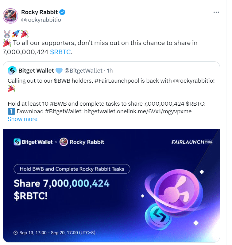 Rocky Rabbit FairLaunchPool Airdrop Announcement - Source: Rocky Rabbit