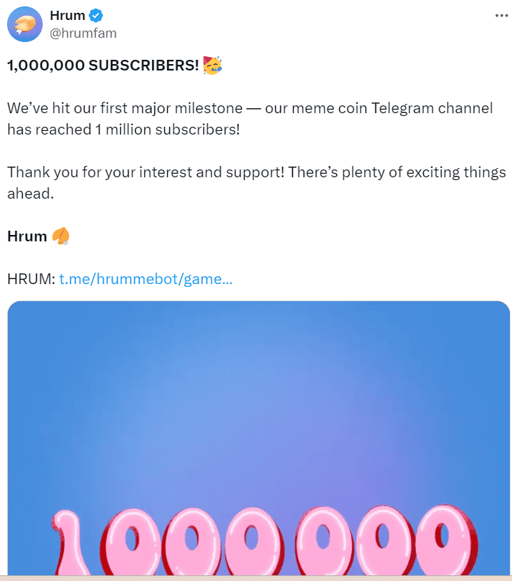 
HRUM Reaches 1 Million Subscribers - Source: @hrumfam