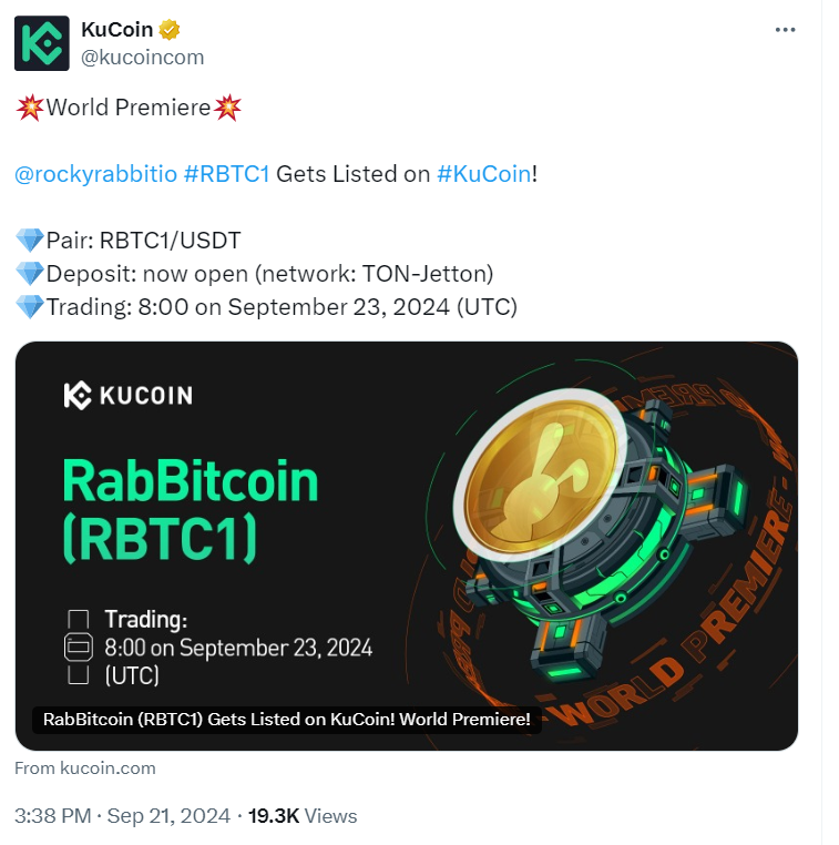 RabBitcoin RBTC1 KuCoin Listing Announcement | KuCoin.com"