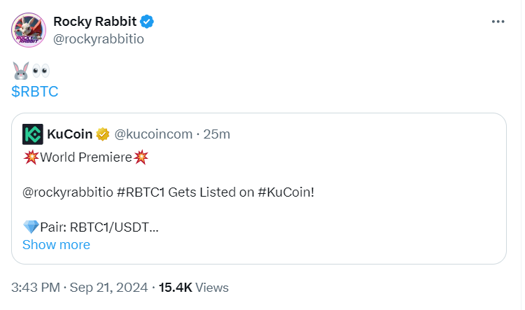 RBTC1 Premiere Listing Announcement on KuCoin | RockyRabbit.io