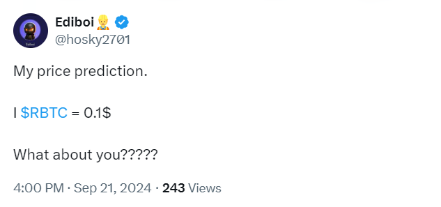 RBTC Price Prediction Tweet | Ediboi