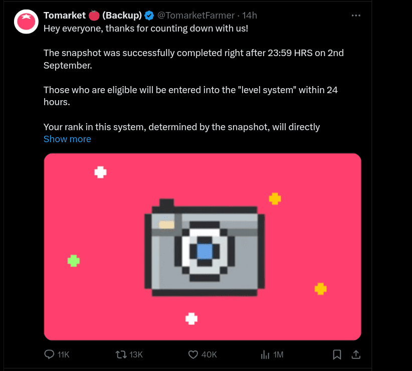 Tomarket Snapshot Completed