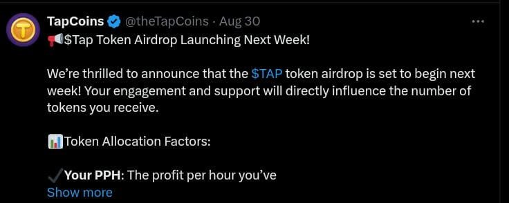 Tapcoins Announces $TAP Token Airdrop Launching Next Week
