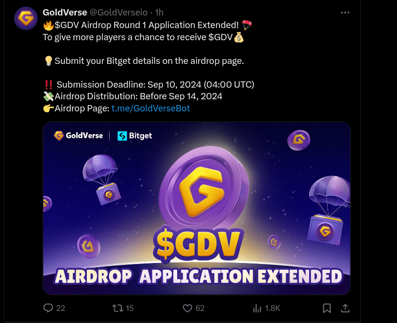 GoldVerse Extends $GDV Token Airdrop Application Deadline