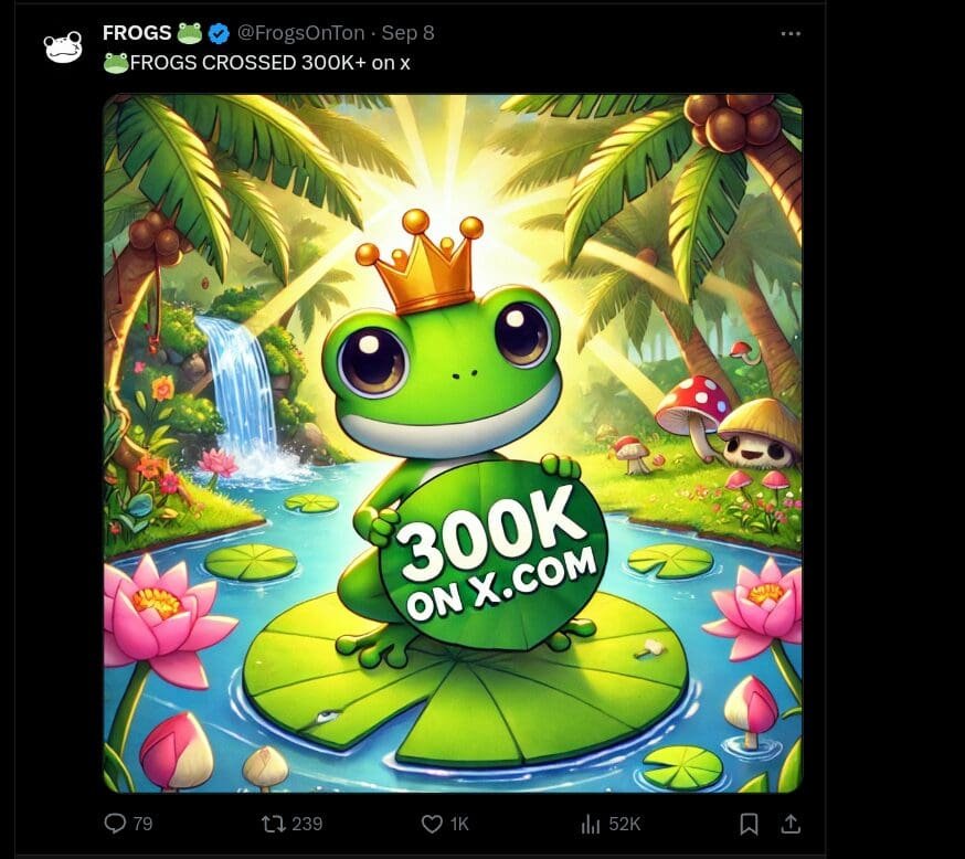 FROGS Meme Coin Hits 300,000 Followers on X, Token Airdrop and Listing Expected Soon
