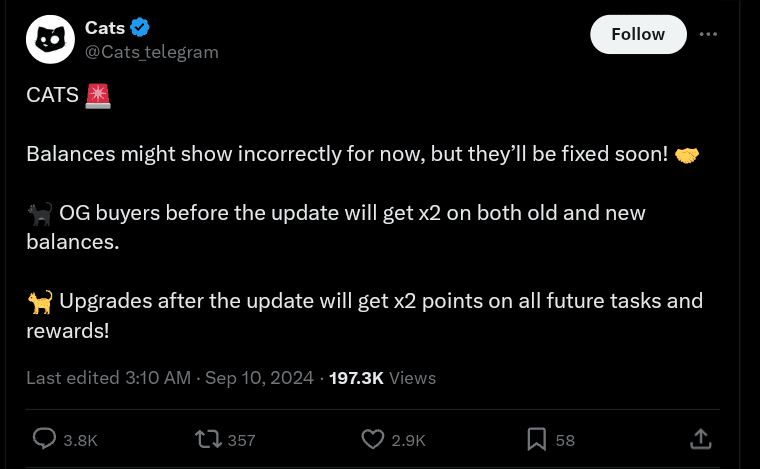 CATS Token Reports Incorrect Balance Display Issue