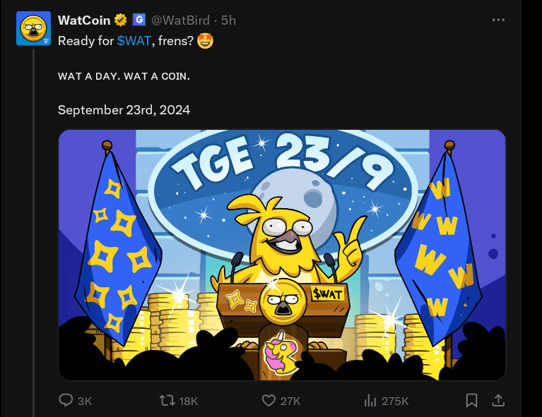 WatBird Announces $WAT Token Launch and Airdrop on September 23 — Details Inside
