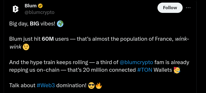 Blum Crypto Reaches 60 Million Users