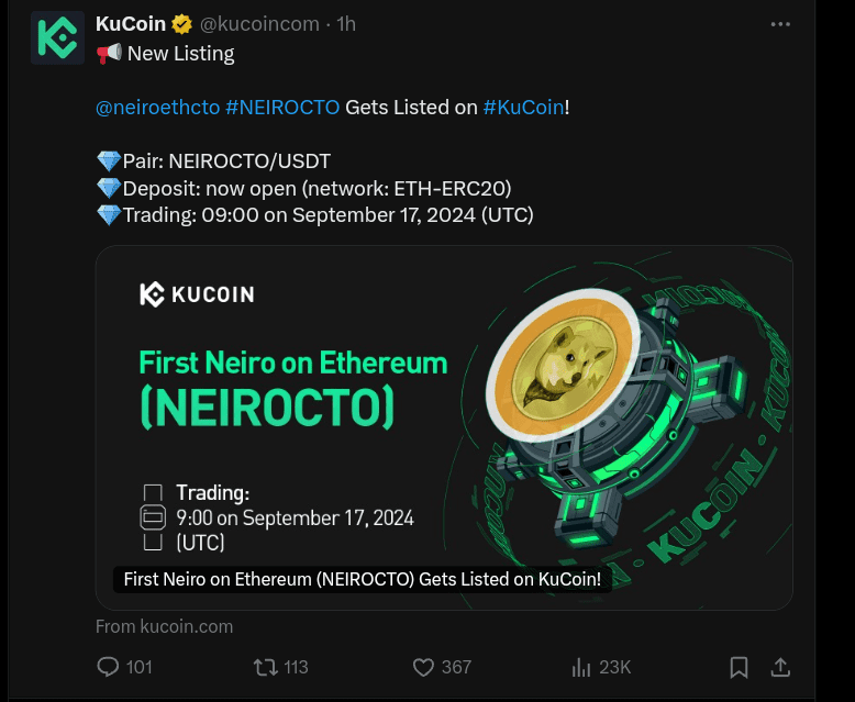 Kucoin Lists Neiro Coin