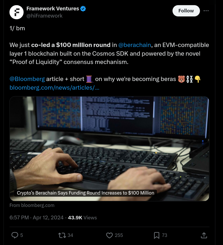 $100 million Berachain coin funding round. 