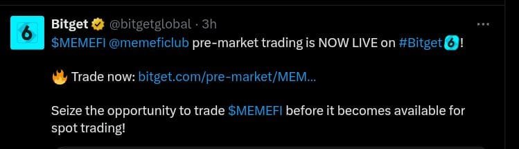 MemeFi pre-market trading is Now Live on Bitget