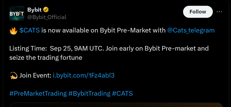 CATS pre market listing on Bybit