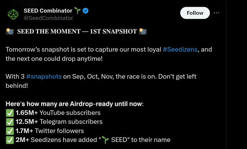 SEED Begins First Airdrop Snapshot with $30,000 Prize Pool