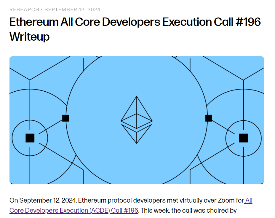 Ethereum ACD#196 Overview - Research, September 12, 2024