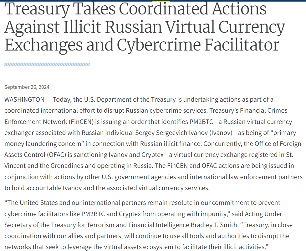 U.S. Sanctions on Russian Crypto Activities — U.S. Department of the Treasury