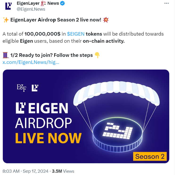 EIGEN Airdrop Season 2 Announcement | EigenLayer News
