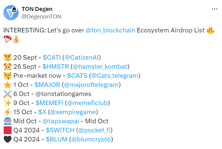 TON Blockchain Ecosystem Airdrop Schedule | @DegenonTON