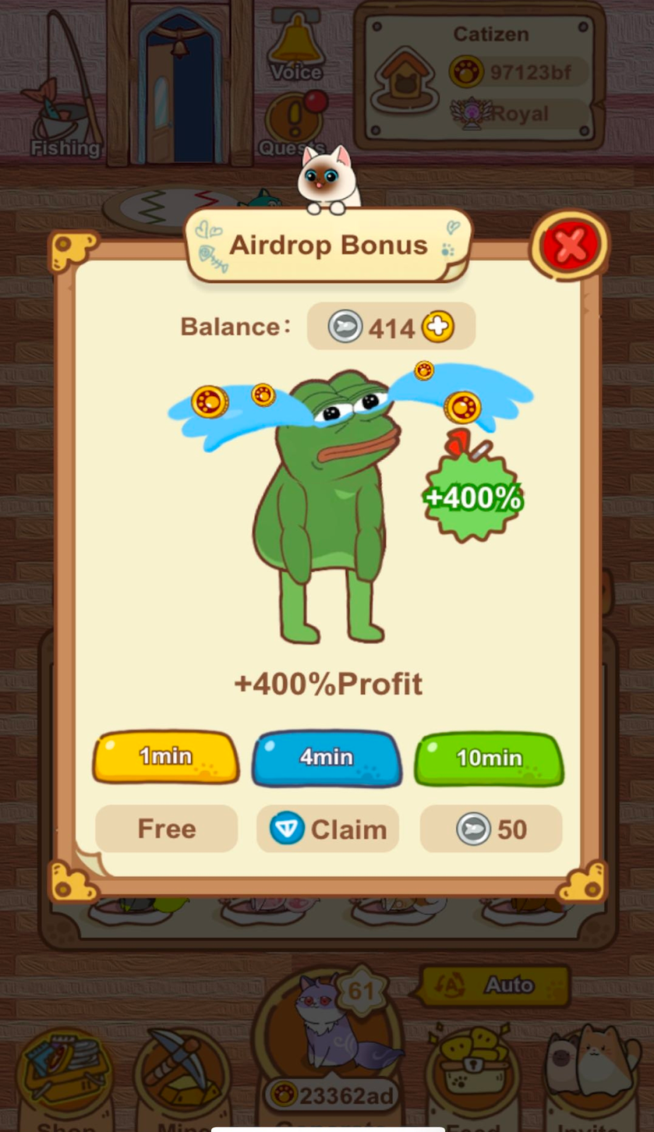 Catizen Airdrop Bonus Screen | Catizen Game Interface