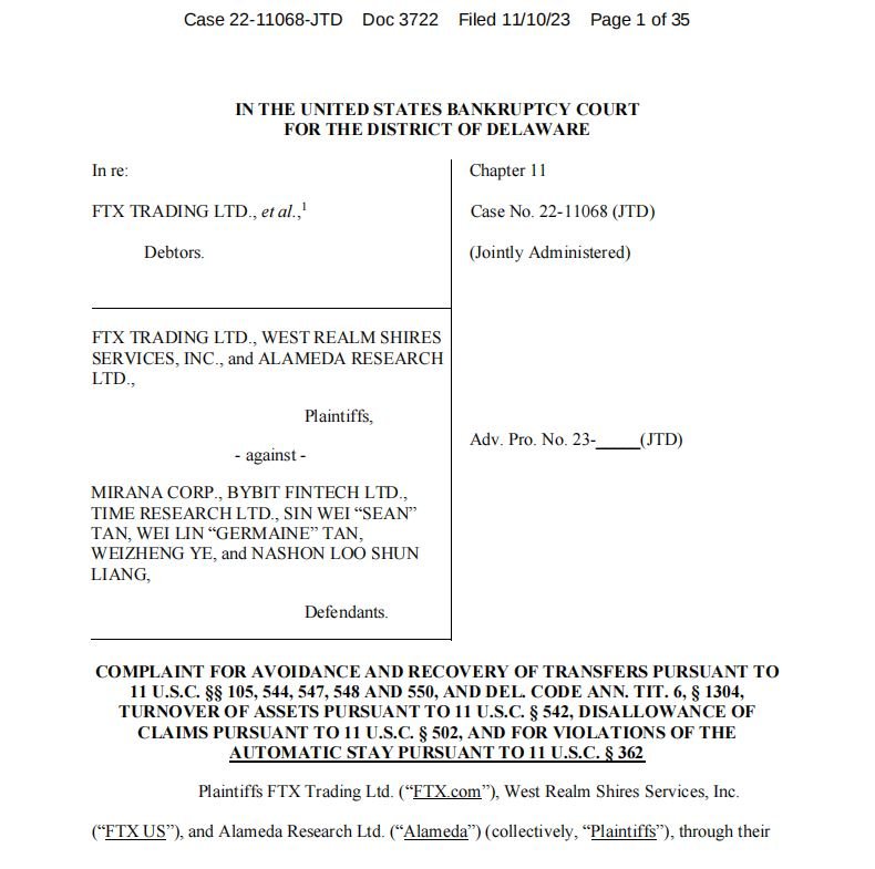 Screenshot of the FTX lawsuit against Bybit. Source: Kroll
