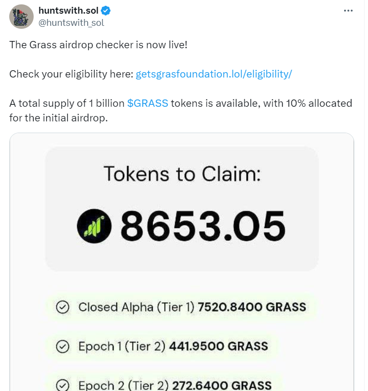 False Grass Airdrop Eligibility Checker - Source: huntswith.sol