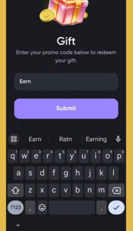 Simple Coin Promo Code Screen - Earn | Source: 