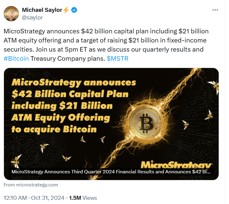 
MicroStrategy's $42 Billion Bitcoin Investment Plan - Source: Michael Saylor