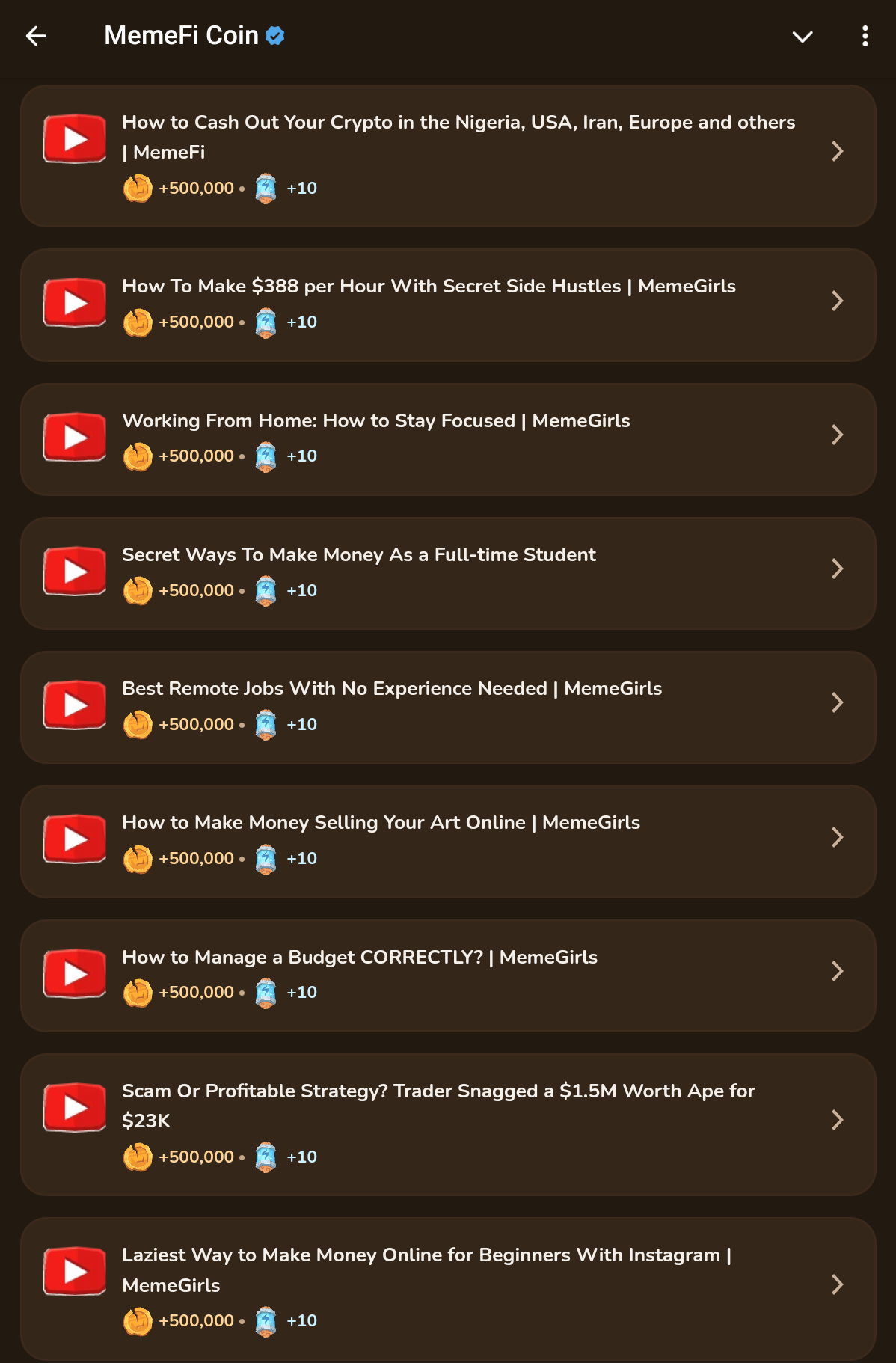 MemeFi YouTube video tasks