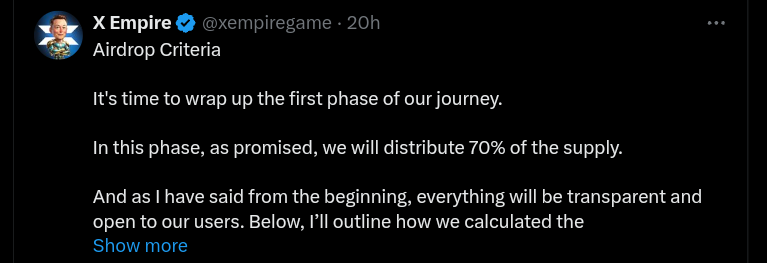 X Empire Announced Airdrop Allocation Criteria 