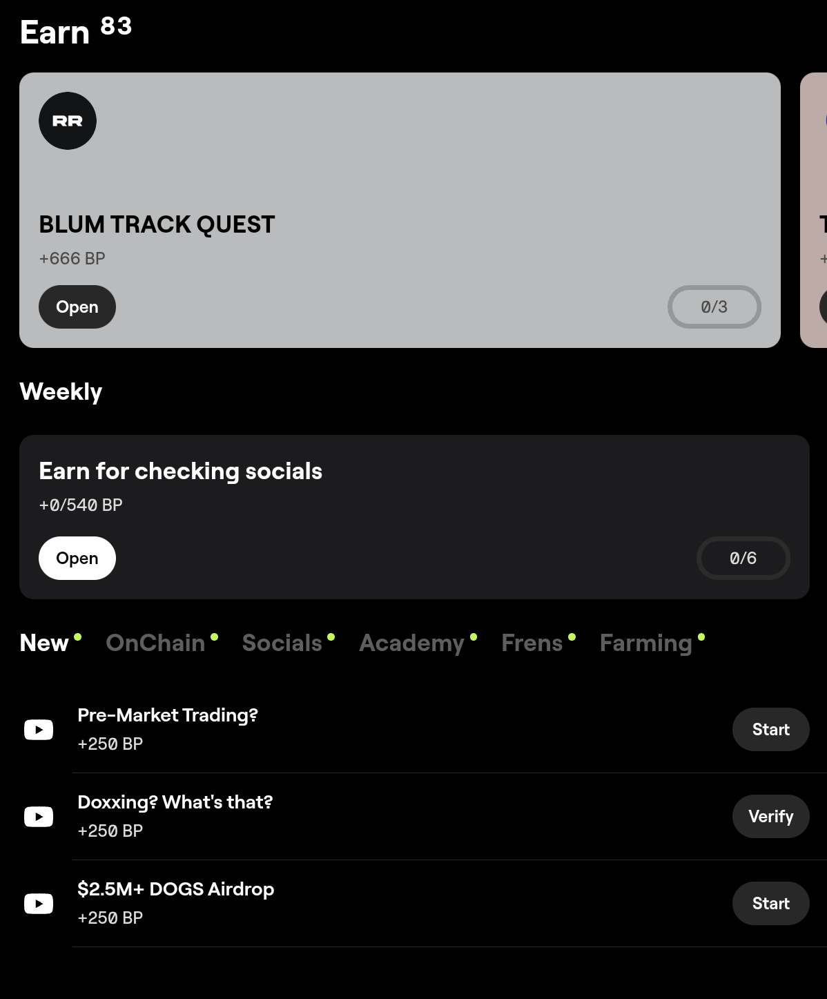 Tasks to earn BLUM Points