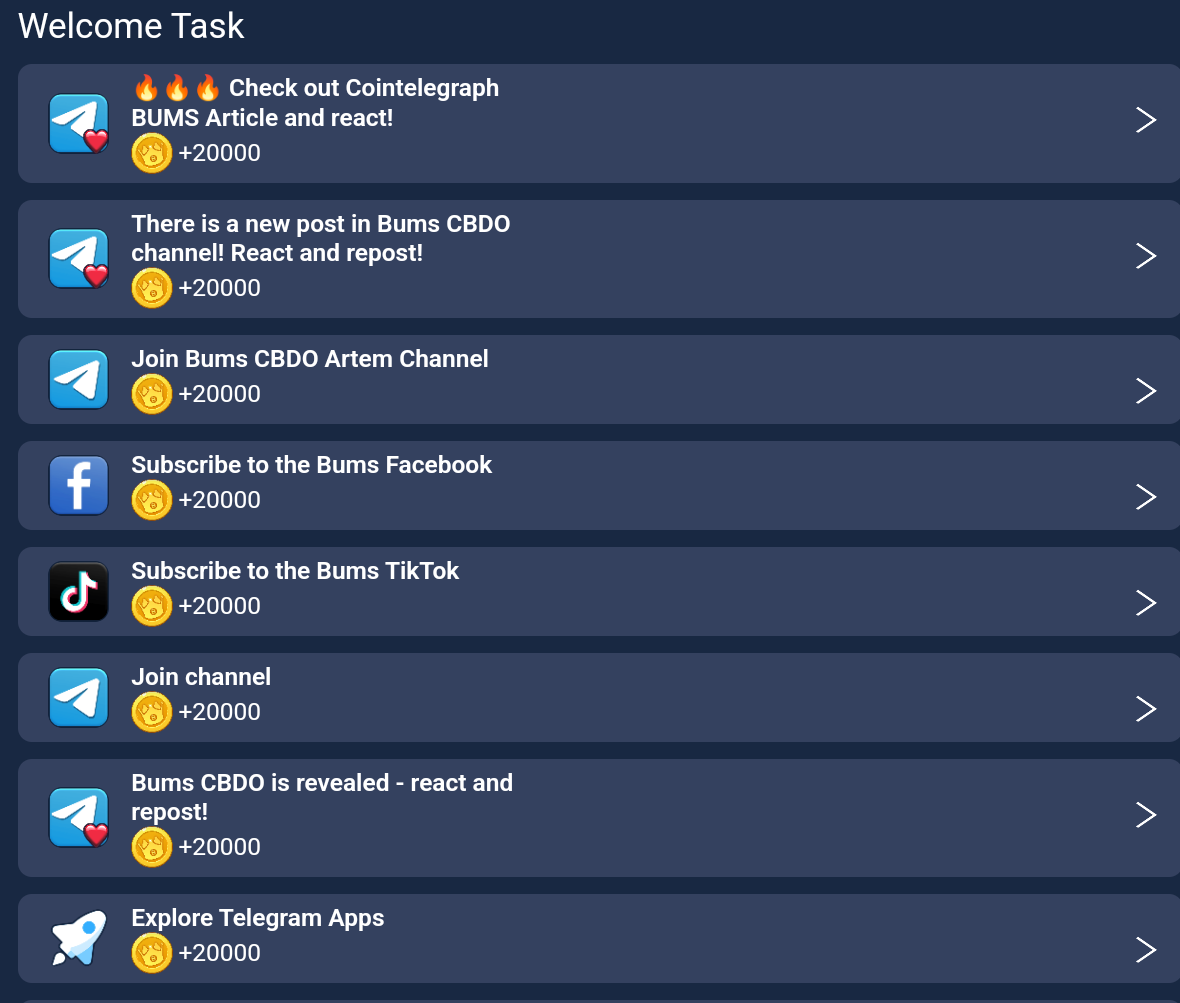 Bums' welcome tasks and daily video codes 