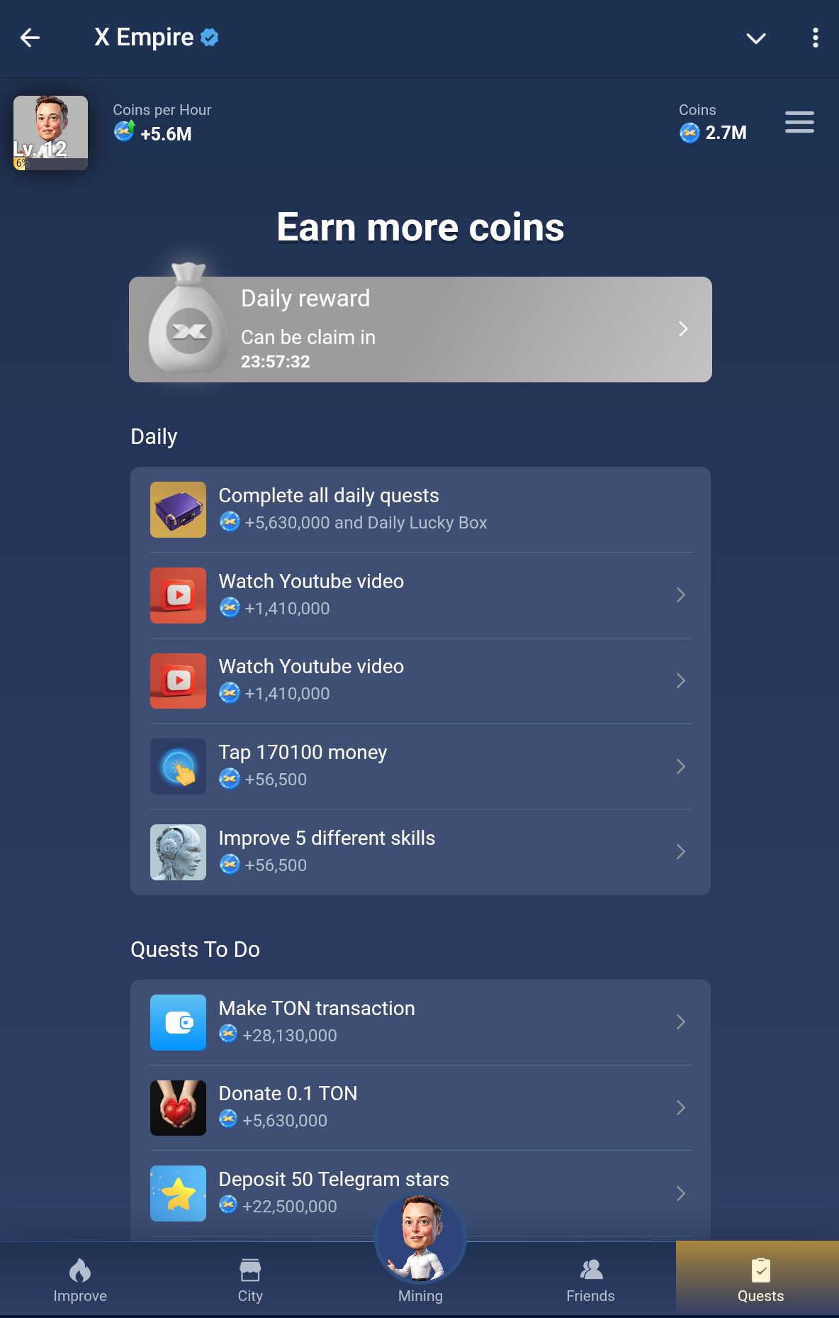 X Empire quests to do.