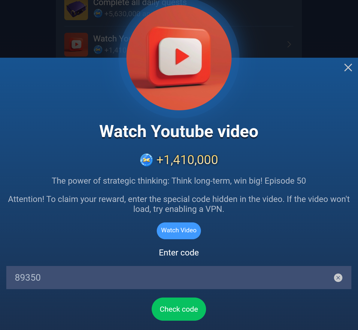 X Empire YouTube Video Episode 50 Code.