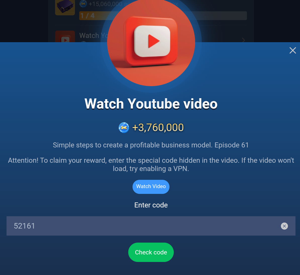 X Empire YouTube Video Episode 61 Code.