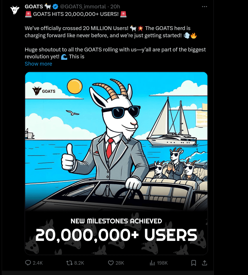 GOATS Surpasses 20 Million Users
