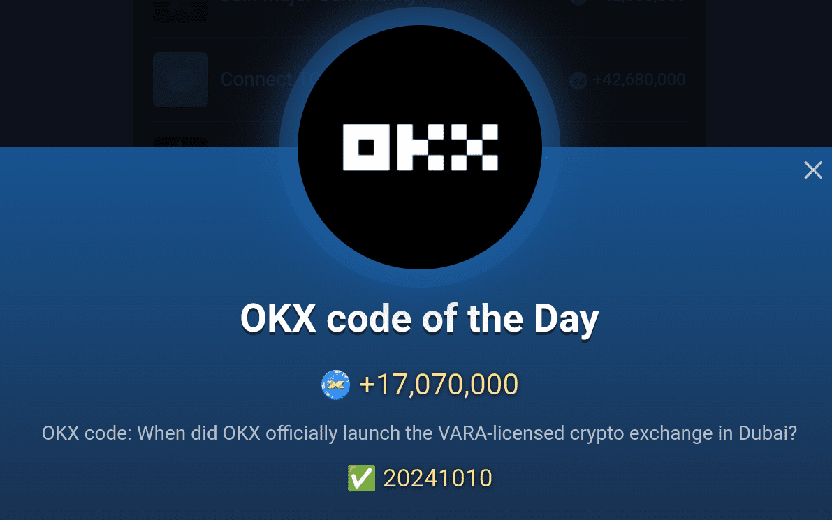 X Empire OKX code of the day for October 14.