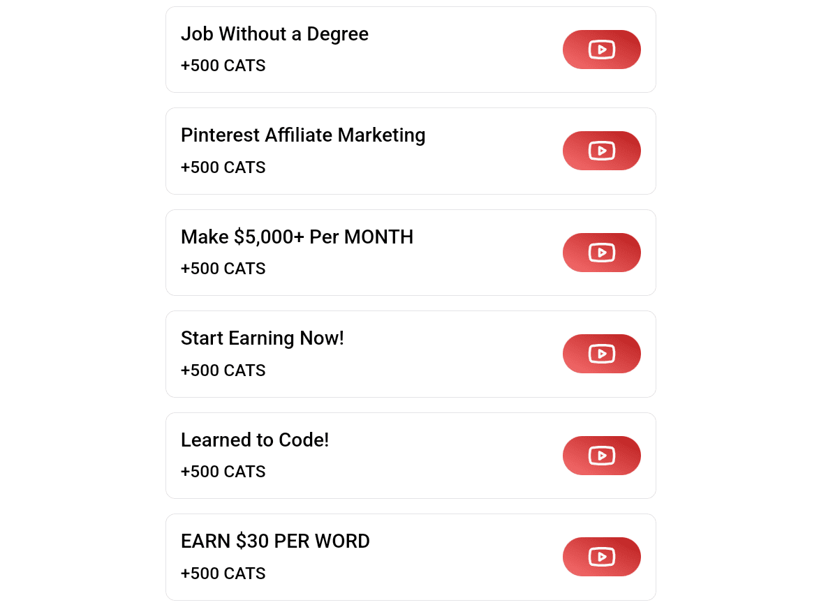 Recent CATS YouTube Video Codes