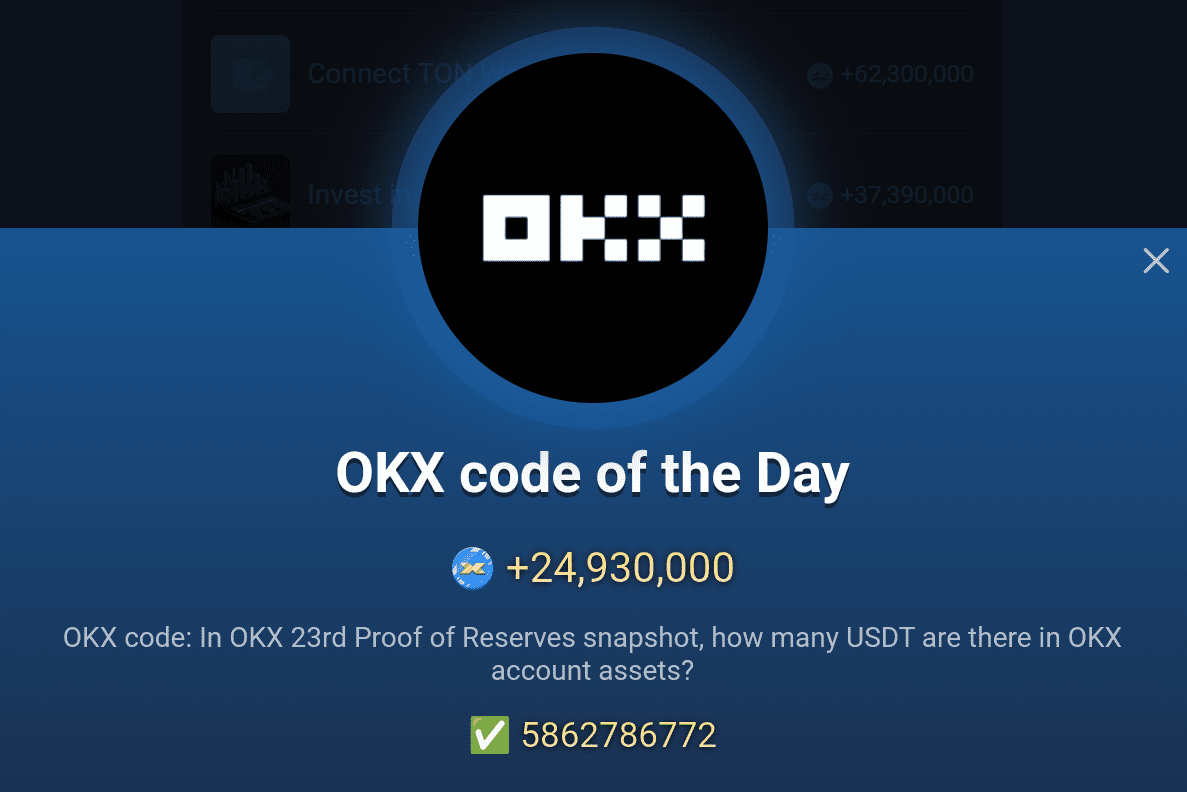 X Empire OKX code of the day for October 15.