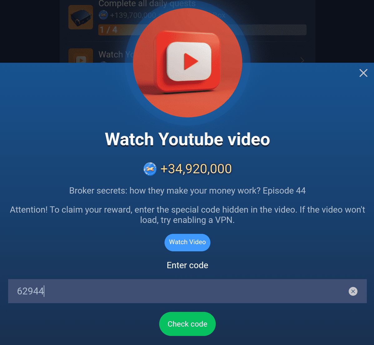 X Empire YouTube Video Episode 44 Code.