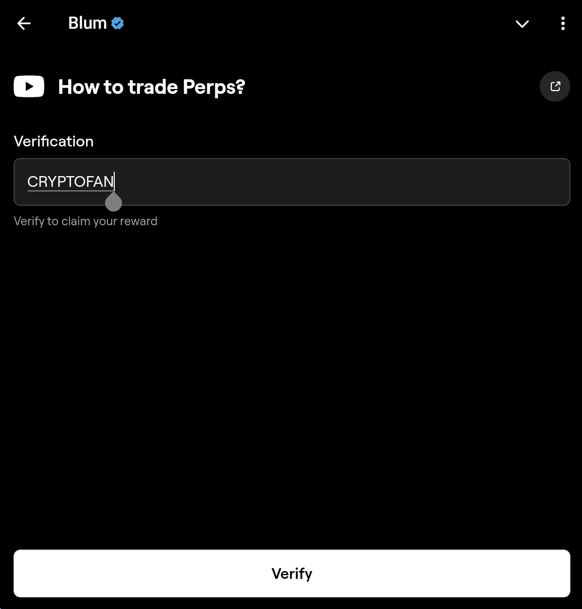 Blum code for the YouTube video titled "How to Trade Perps"