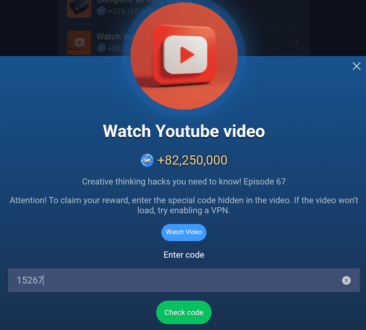 X Empire YouTube Video Episode 67 Code.