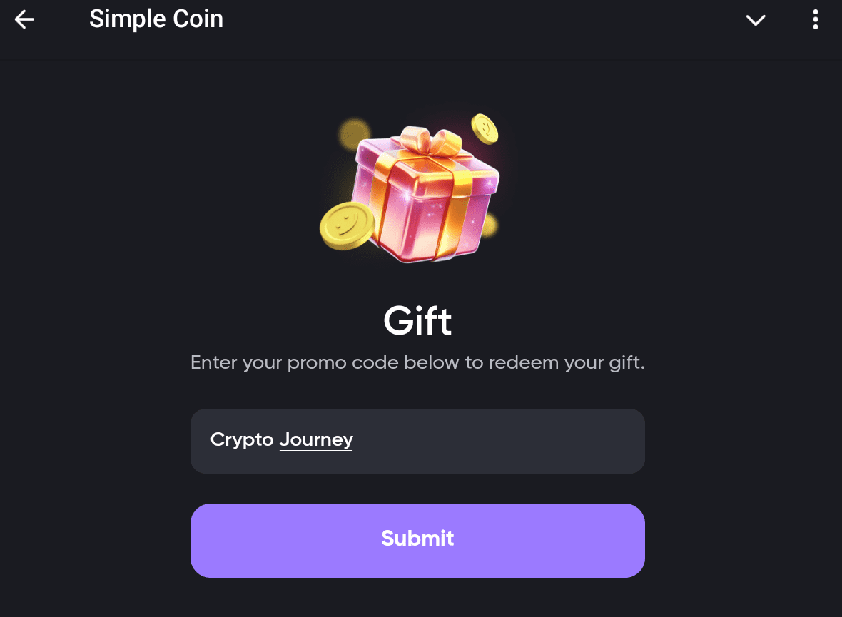 Today’s Simple Coin Promo Code For 17th October. Source: Telegram