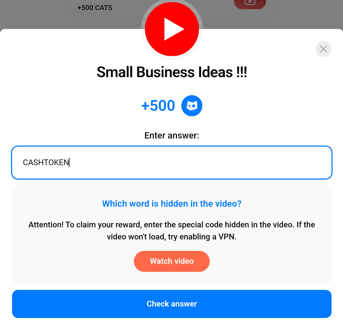 Today’s Cats YouTube Video Code. Source: Cats on Telegram