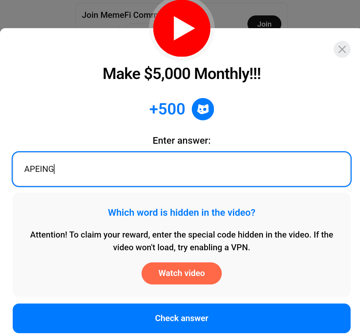 Today’s Cats YouTube Video Code. Source: Cats on Telegram