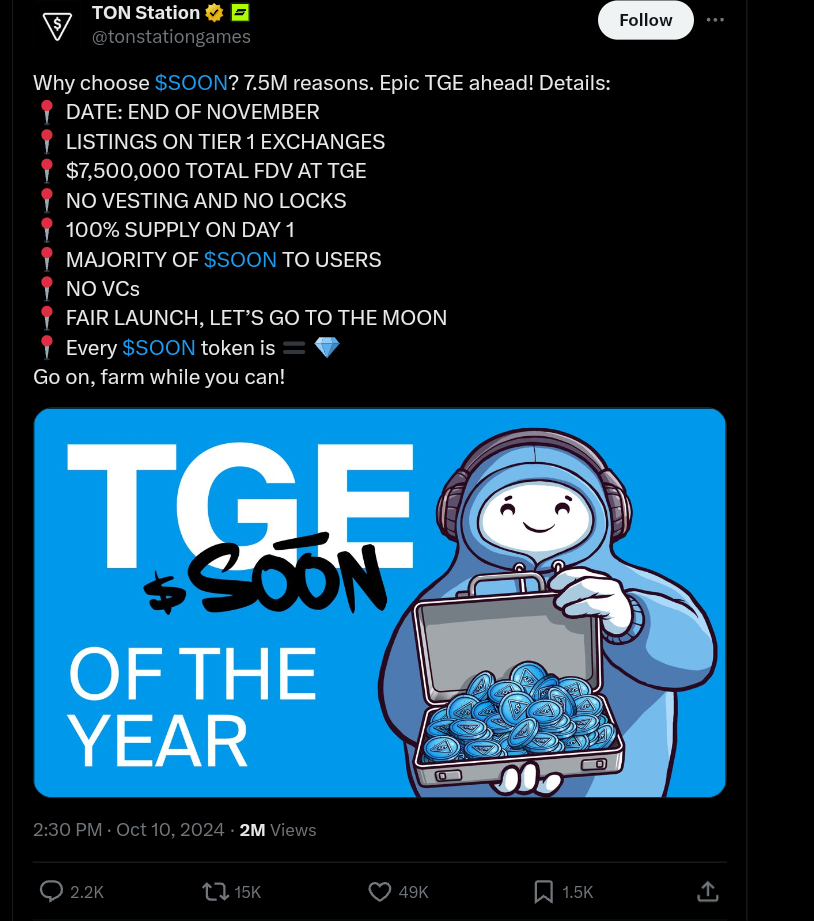 Ton Station shared TGE and Listing updates. Source: X